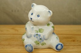 Vintage ANDREA Sadek China Porcelain Blue &amp; Green Floral Teddy Bear Bank 4.25&quot; - £17.24 GBP