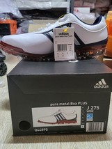 Adidas Pure Metal BOA Plus Men&#39;s Golf Shoes White Red Wide US10/275 NWT Q44895 - £132.14 GBP