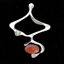 Vintage Signed Fretz Sterling Silver Modernist Abstract Jasper Cabochon Pendant - £1,029.41 GBP