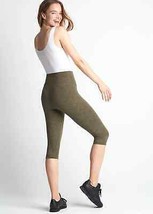 New Womens L Yoga High Waist Leggings Yummie Reversible Dark Green Capri Walk  - £61.37 GBP