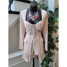 Women&#39;s 2 Piece Medium Peach Pink Long Sleeve Zip Front Corset Style Sho... - $34.65
