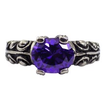 Solitaire Engagement Ring Amethyst Purple Cubic Zirconia Cosplay Costume Band - £11.72 GBP
