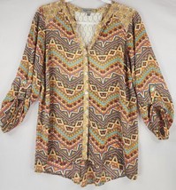 Figueroa &amp; Flower Shirt Womens Large Orange Aztec Print Lace Roll Tab Sl... - £25.25 GBP