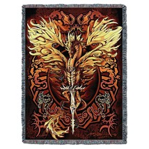 72x54 DRAGON Flameblade Fire Sword Mythical Fantasy Tapestry Blanket Throw  - £50.64 GBP