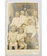 VTG 1910&#39;s AZO RPPC Family Photo w/ Mother &amp; 6 Kids Real Photo Postcard  - £9.58 GBP