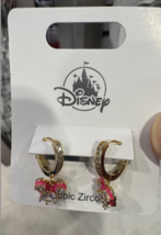 Disney Parks Cubic Zirconia Mickey Mouse Gold Color with Pink Earrings NEW