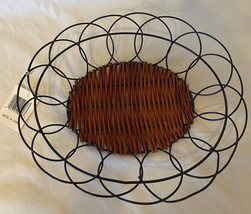 Basket: Metal Fleur Design With Wicker Woven Base New! 12&quot; X 8 Many Uses! - £4.01 GBP