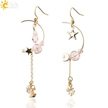CSJA Asymmetric Korean Long Earrings Gold Color Cute Earring Half Moon Star Univ - £6.43 GBP