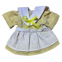 Vintage Baby Doll Dress Handmade Yellow Striped Pleated Apron Front 5.5x6.5 - £7.46 GBP