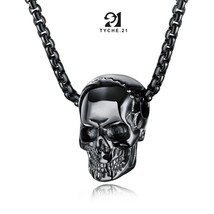 Gothic Black Skull Pendant Necklace Punk Retro Rock Jewelry For Men Women 24" - £12.62 GBP