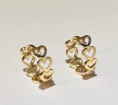10ct Solid Gold Chained Heart Huggie Hoops Earrings 9k, 10k, stylish, gift, love - £109.87 GBP