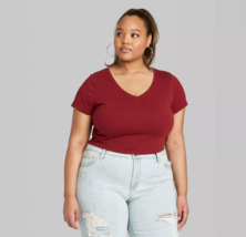 Women's Plus Size Short Sleeve V-Neck Cropped T-Shirt - Wild Fable image 2