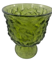 Vintage EO Brody Co Green Goblet Candy Dish Bowl Vase Planter Crinkle Glass Comp - £13.15 GBP