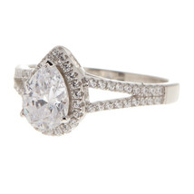 8x6mm LC Moissanite Halo Split Shank Engagement Ring 14K Gold Plated Silver - £58.50 GBP