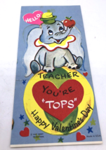 Vtg Dumbo Valentines Day Card Disney USA Made 1940s 1950s Sweet Elephant... - $18.55
