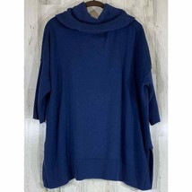 Chicos Blue Cowl Neck Sweater 3/4 Sleeve Side Slits Size 2 Large Oversized - $17.31