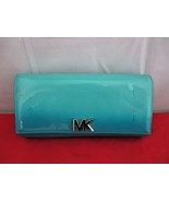 Michael Kors Mott Large East West Patent Leather Clutch $228 Teal Blue  ... - $47.37 CAD