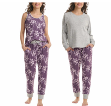 Live Love Lounge Women&#39;s 3 Piece Pajama Lounge Set, Grey HR/Plum Flrl, S... - £24.02 GBP