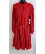 Maia Dress Red Tie Belt Long Sleeves Knee Length Size 12 NWT - $49.45