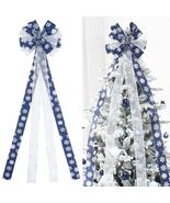 YINGQIWISH Christmas Tree Topper Large Bow Deep Blue White Indoor Outdoor - $306.01 MXN
