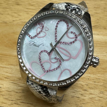 Fossil Quartz Watch Women 50 Silver Steel Heart Dial Leather Analog New Battery - £22.41 GBP