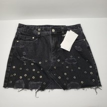 Zara Trafaluc Skirt Black Denim Mini Distressed Grommet Eyelet Hole Skirt Sz S - £26.56 GBP