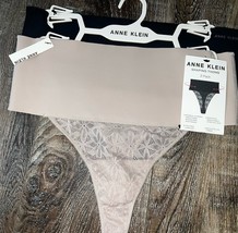 Anne Klein ~ 2-Pair Womens Smooth Lace Thong Panty Light Control Beige B... - $24.74