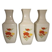 Lot 3 Vintage Imari Bud Vases Milk Glass Orange Multi Floral 7&quot; Tall Avon 1991 - £18.66 GBP