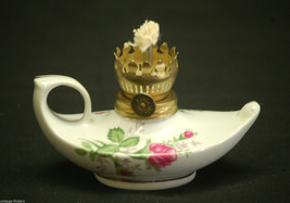 Vintage Ceramic Aladdin Kerosene Lamp w Wick w/o Chimney Gold Trim &amp; Ros... - £11.82 GBP