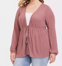 Torrid Walnut Tie Front Babydoll Top Boho Peasant Dusty Pink Women&#39;s Sz ... - $14.69