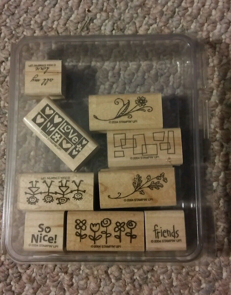 Vintage Stampin Up 2004 Smorgasbord 9 Stamp Set in Plastic Case - $29.00