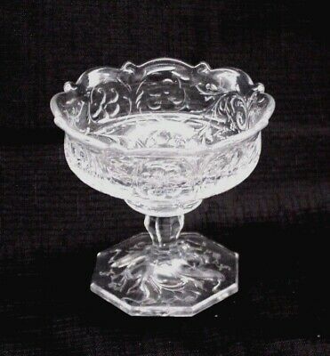 Early American Pattern Glass Candy Compote Scroll Flowers EAPG US Scalloped 4.5" - $26.99