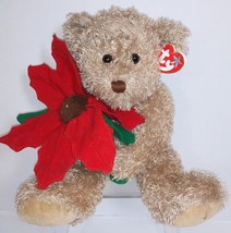 Ty Beanie Baby 2005 Holiday Teddy Bear with Red Poinsettia Stuff Plush Animal  - £12.74 GBP