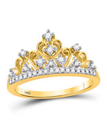 10k Yellow Gold Womens Round Diamond Band Tiara Crown Ring 1/5 Cttw - £252.05 GBP