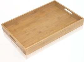 Rustic Roots Bamboo Serving Tray with Handles Decorative Serving Platter - £17.95 GBP
