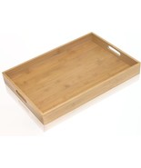Rustic Roots Bamboo Serving Tray with Handles Decorative Serving Platter - £18.08 GBP