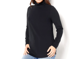 Belle by Kim Gravel TripleLuxe Pima Ruched Turtleneck Top- BLACK, XL - £20.67 GBP