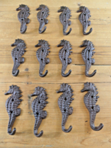 12 Cast Iron SEAHORSE Coat Hooks Hat Hook Rack Towel Nautical Beach Rust... - $44.99