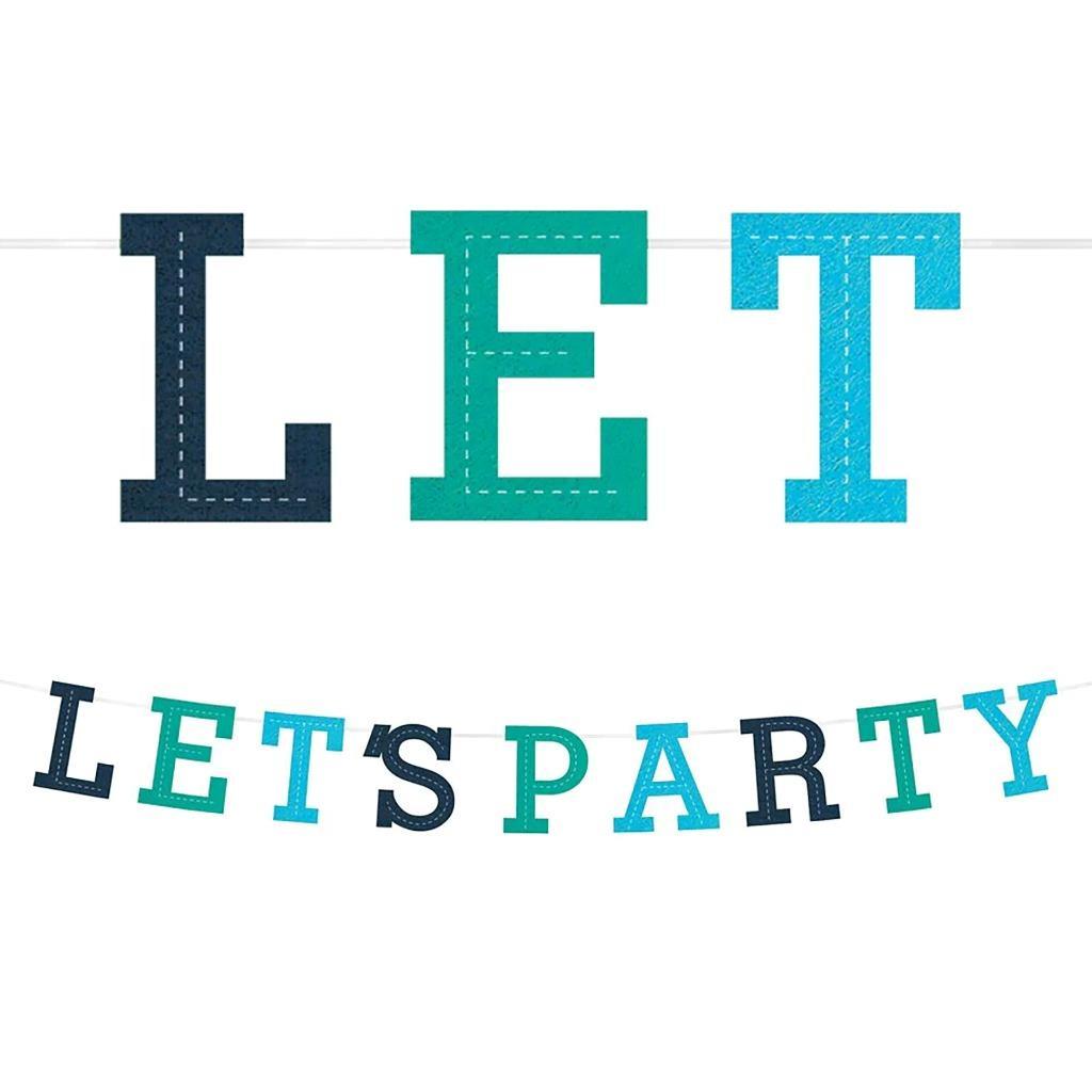 Banner LET&#39;S PARTY Banner Shades of Blue Felt 5&quot; Tall Letters Party Deco... - $4.95