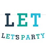 Banner LET&#39;S PARTY Banner Shades of Blue Felt 5&quot; Tall Letters Party Deco... - $91.62 MXN