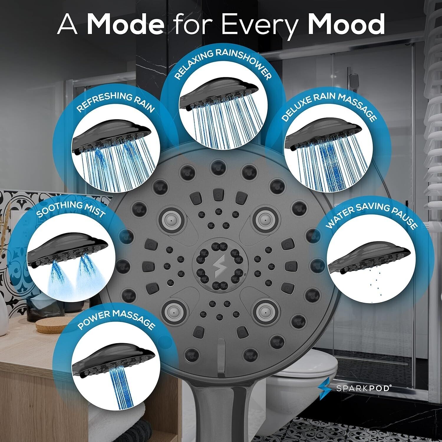 Primary image for 6-Function High Pressure Shower Head Wide Angle Handheld Luxury Charcoal Gray