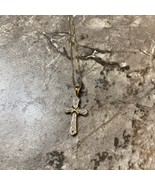 925 Italy Sterling Silver Gold Plated Overlay Cross Diamond Chip Pendant... - $68.51 CAD