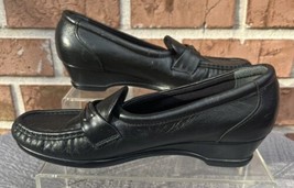 Women&#39;s SAS Black Leather Slip On Loafer Comfort Shoes Size 6W Made in USA - £35.86 GBP