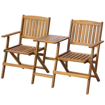 Outdoor Garden Patio Porch Wooden Folding 2 Chairs Bench With Table Set ... - £140.07 GBP