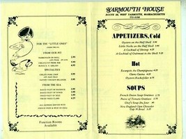 Yarmouth House Menu Route 28 W Yarmouth Massachusetts - £14.35 GBP