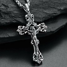 Vintage Jesus Christ on INRI Crucifix Cross Pendant Necklace For Men Women 24&quot; - £5.90 GBP