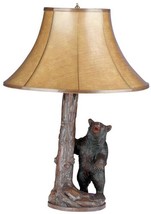 Lamp Bear and Tree Hand Painted OK Casting, Faux Leather Shade, USA Made - £632.51 GBP