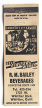 R.M. Bailey Beverages - Whittier, California 20 Strike Matchbook Cover Liquor CA - £1.59 GBP