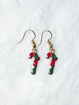 Xmas In July!! Gold Candy Cane Earrings Red Green Bow 3/4&quot; Reduced!! - £2.31 GBP