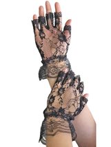 Angelique Womens Sexy Fingerless Wrist Length Black Lace Ruffle Gloves (Black) - £10.66 GBP